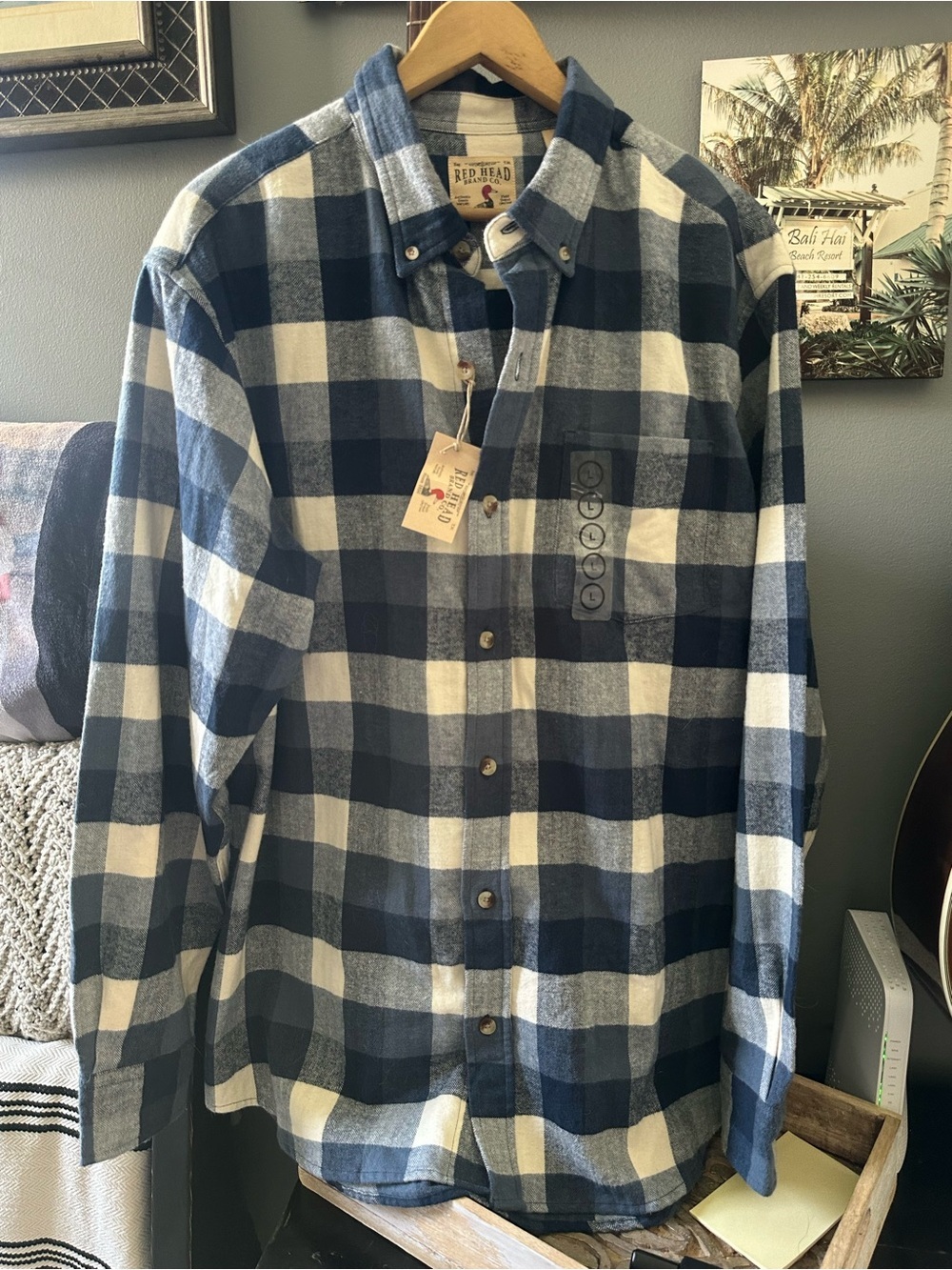 RedHead Men’s Navy & White Plaid Button-Down Shirt - Picture 2 of 4